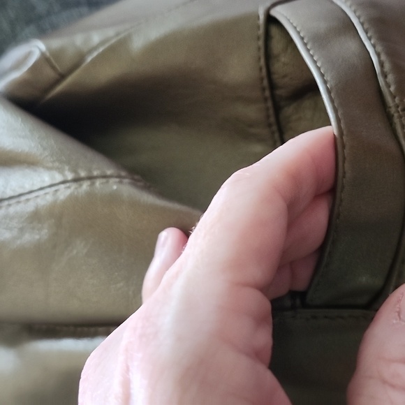 Real Leather zip up blazer jacket lined pewter metallic size womens petite small - Picture 5 of 7